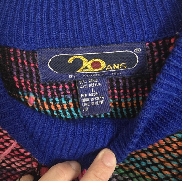 RARE Vintage 20ANS Mariea Kim Fringe Sweater Large 80s Slouchy Knit Rainbow - Picture 5 of 5